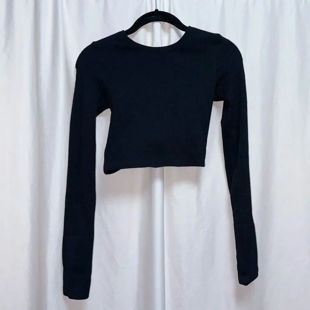 Spiritual Gangster long sleeve ribbed open back black crop tank top | Sz XS/S